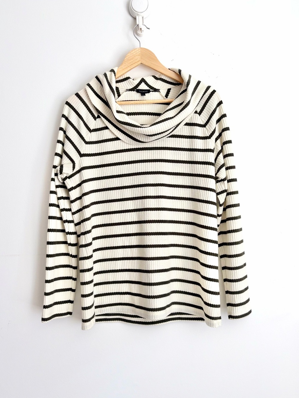 Talbots Cowl Neck Breton Stripe Coastal Grandma Sweater Size L